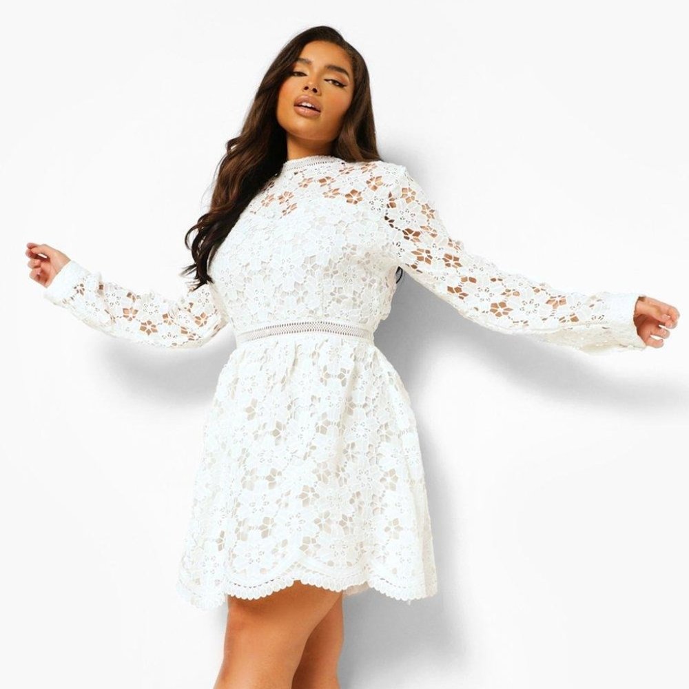 LIKE NEW Boohoo Premium Guipure Lace Skater Dress Plus Sz 18w